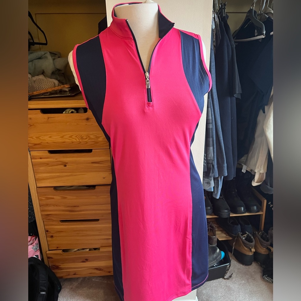 Pink and Navy Sleeveless Zip-Up sport dress